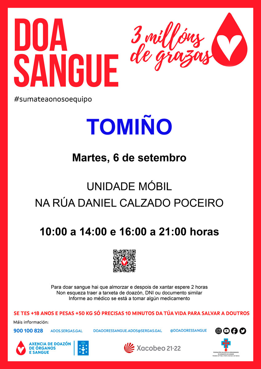 Unha unidade móbil de doazón de sangue estará en Tomiño o vindeiro 6 de setembro