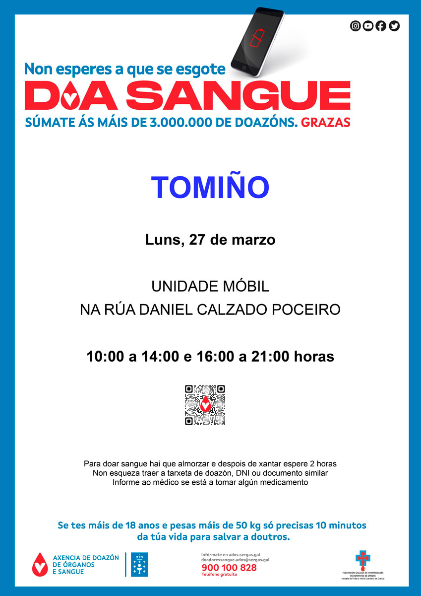 Unha unidade móbil da Axencia Galega de Doazón de Sangue estará en Tomiño o vindeiro 27 de marzo