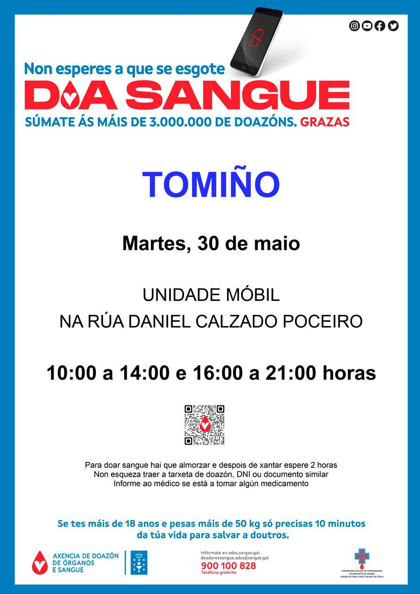 Unha unidade móbil de doazón de sangue estará en Tomiño o vindeiro martes 30 de maio